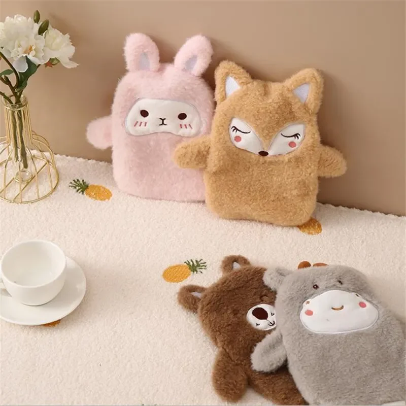 350ML Rubber Hot Water Bottle with Cute Plush Cover Lovely Cartoon Hot Water Bag Explosion-proof Portable Hand Warmer Great Gif