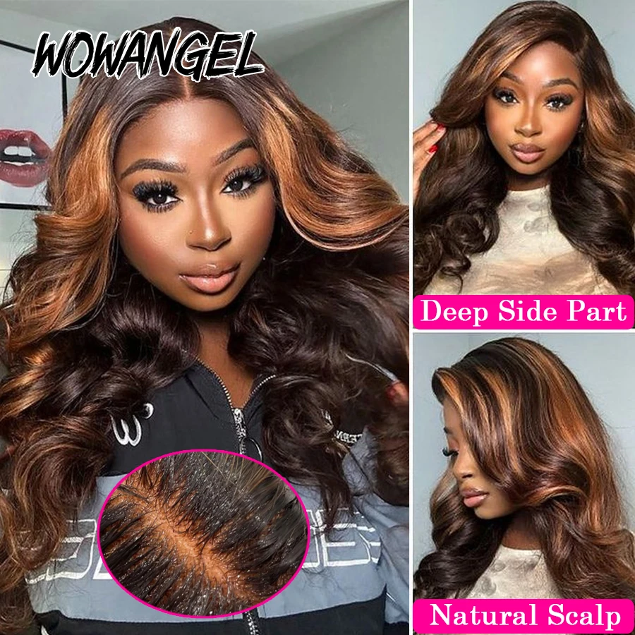 WowAngel 13x6 HD Lace Front Wigs Body Wave Human Hair Wigs 34in #2/30 Highlight Melt Skins Natural Scalp Remy Brazilian Hair