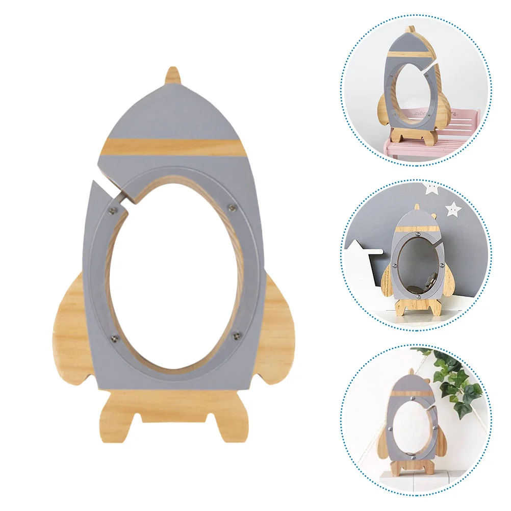 2 Pcs Rocket Piggy Bank Cartoon Boys Room Decoration Coin for Kids Wooden Jar Child Small