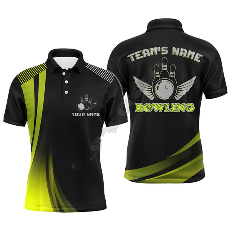 Fashion Men\'s Top Bowling Ball 3D Printed POLO shirt Personalized Name Customization Ball Uniform Large Men\'s Sports Clothing