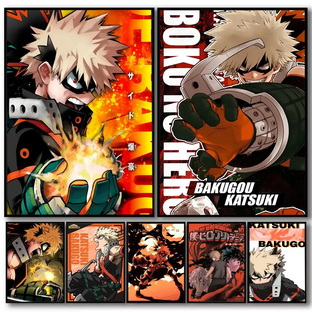 Anime B_Bakugo k_Katsuki Painting Calligraphy Linen Canvas Poster Wall Prints for Living Room Bedroom Office Home Decoration