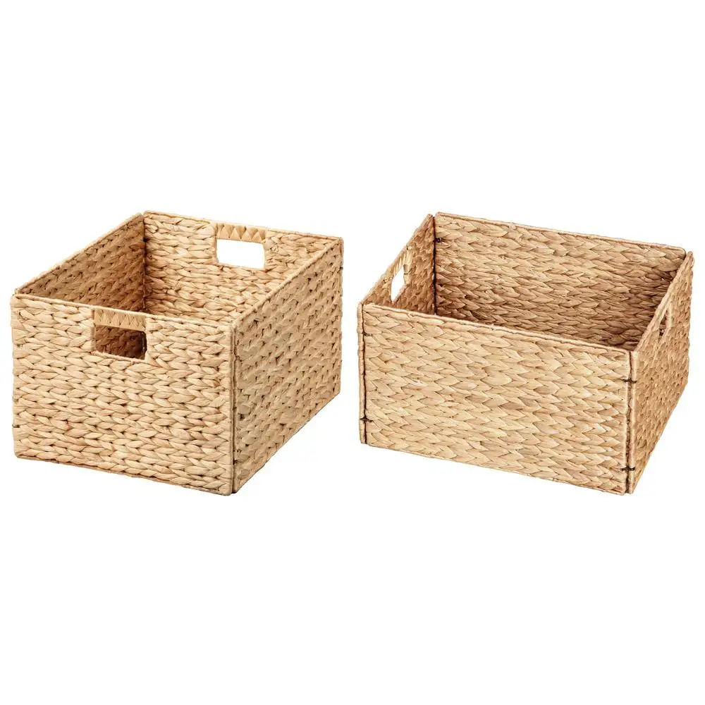 Grandes cestas de armazenamento de vime jacinto tecido conjunto de estrutura de fio de ferro 2 natural 16.1 "x 12.6" x 9.5 "flexível durável brinquedo artesanal casa