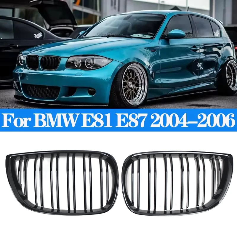 

For BMW E81 E87 120d 120i 130i Car Grill Front Kidney Grille Racing Grills Gloss Black Grille 04-06 Auto ABS Double Slat Grilles