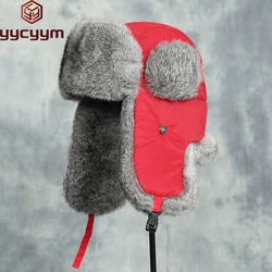 Russia Winter Real fur Hat Unisex Outdoor Windproof Super Warm Real Rabbit Fur Bomber Hats Natural Soft Natural Rabbit Fur Caps