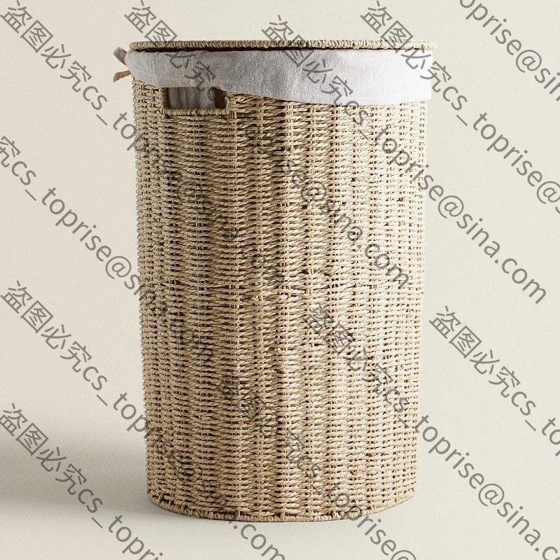 Modern Woven Paper Rope LaundryBasket Laundry StorageBasket Dirty Laundry Basket Bedroom Finishing Basket with Lid Wholesale