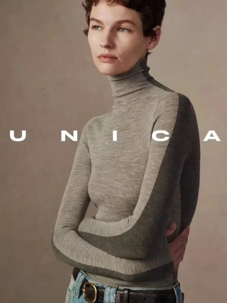 Women's Pullover Basic Sweater Inside Join Autumn Winter Wool Sweater Front Back Double-sided Wear High Neck Versatile Clothing
