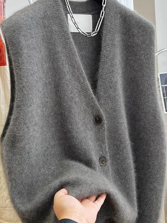 

Вязаный жилет с V-образным вырезом большого размера, осенне-зимний модный кардиган без рукавов, повседневная одежда для мужчин и женщин