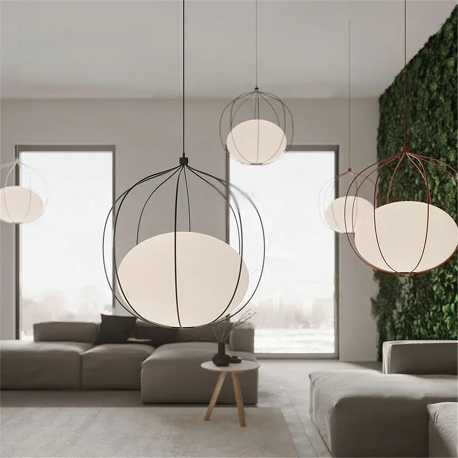 

nordic fashion Iron wire glass globe pendant lights for living room bar office home deco led hang lamp postmodern light fixtures