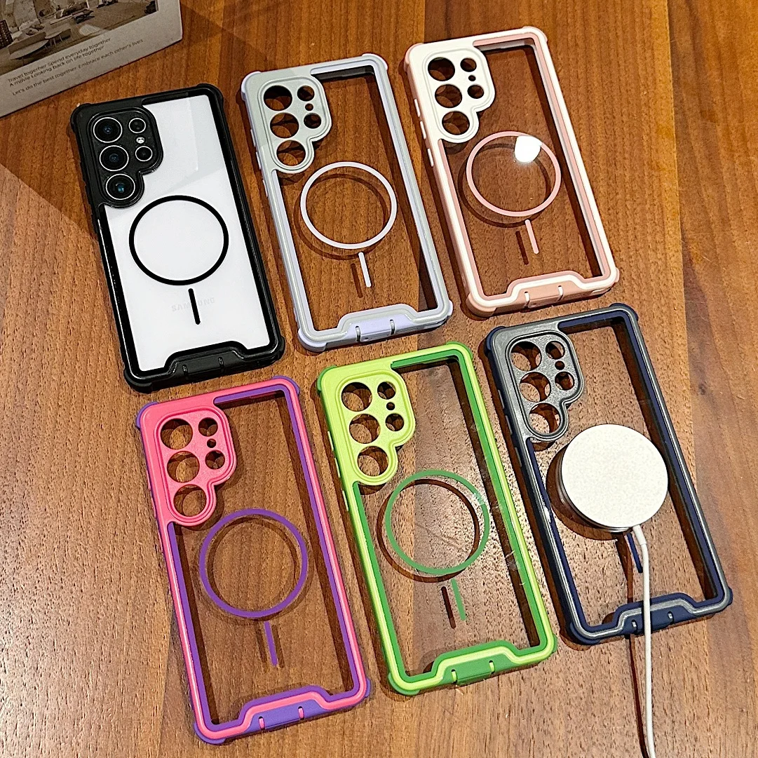 

Высококачественный пылезащитный чехол Magsafe с четырьмя углами и защитой от падения для Samsung Galaxy S23 S25 Ultra S24 Plus, чехол для беспроводной зарядки