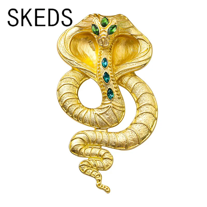 SKEDS Fashion Women Men Vintage Crystal Matte Cobra Brooches Pins Exquisite Retro Classic Unsiex Suit Office Snake Badges Gift