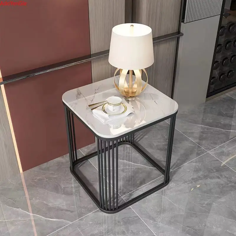 Nordic light luxury sofa side wrought iron round table modern simple slate coffee table creative small side corner table