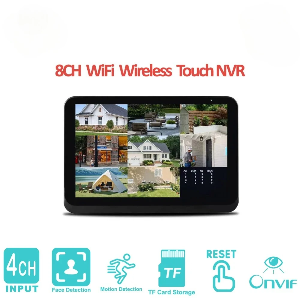 

8CH Touchscreen Wireless NVR WiFi Security System Face Detect iCsee Network Video Recorder Home Security
