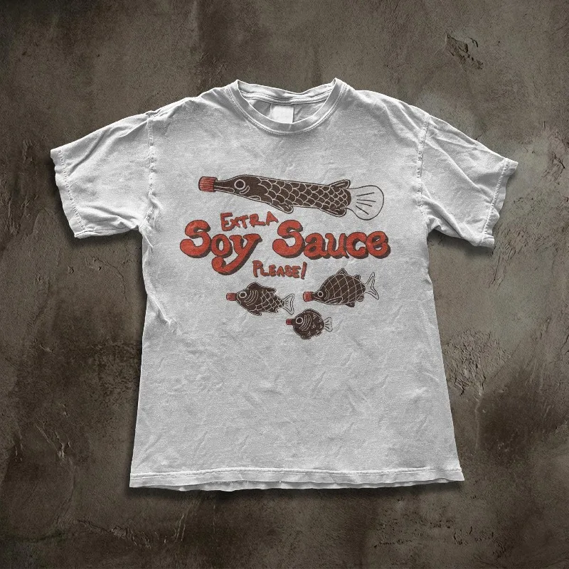Retro Sushi Lover Graphic Tee, Extra Soy Sauce Please Vintage Shirt All-season casual comfortable base layer T-shirt unisex.