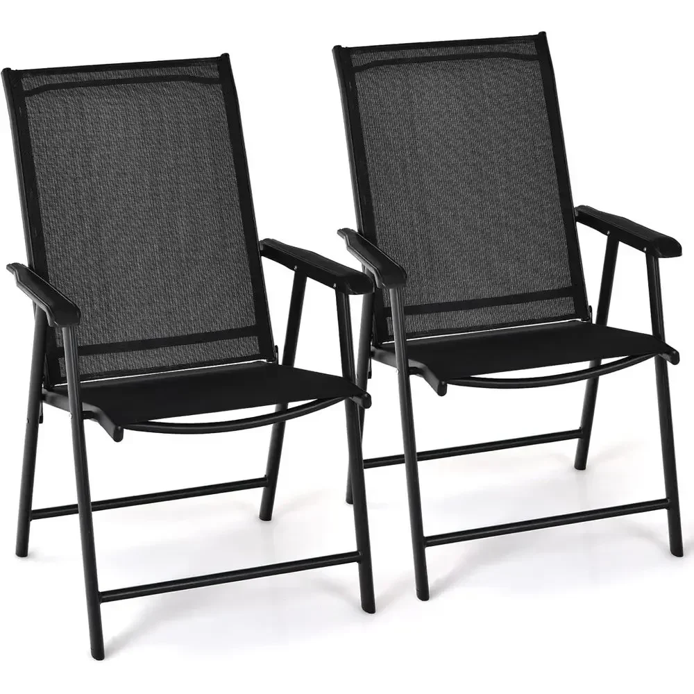 Stylish High-Back Metal Outdoor Dining Chairs with Armrests for Patio and Garden (Black)