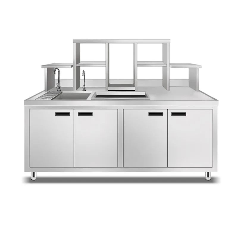

Milk tea shop equipment, commercial refrigeration and preservation workbench stainless steel, operation table, water bar counter
