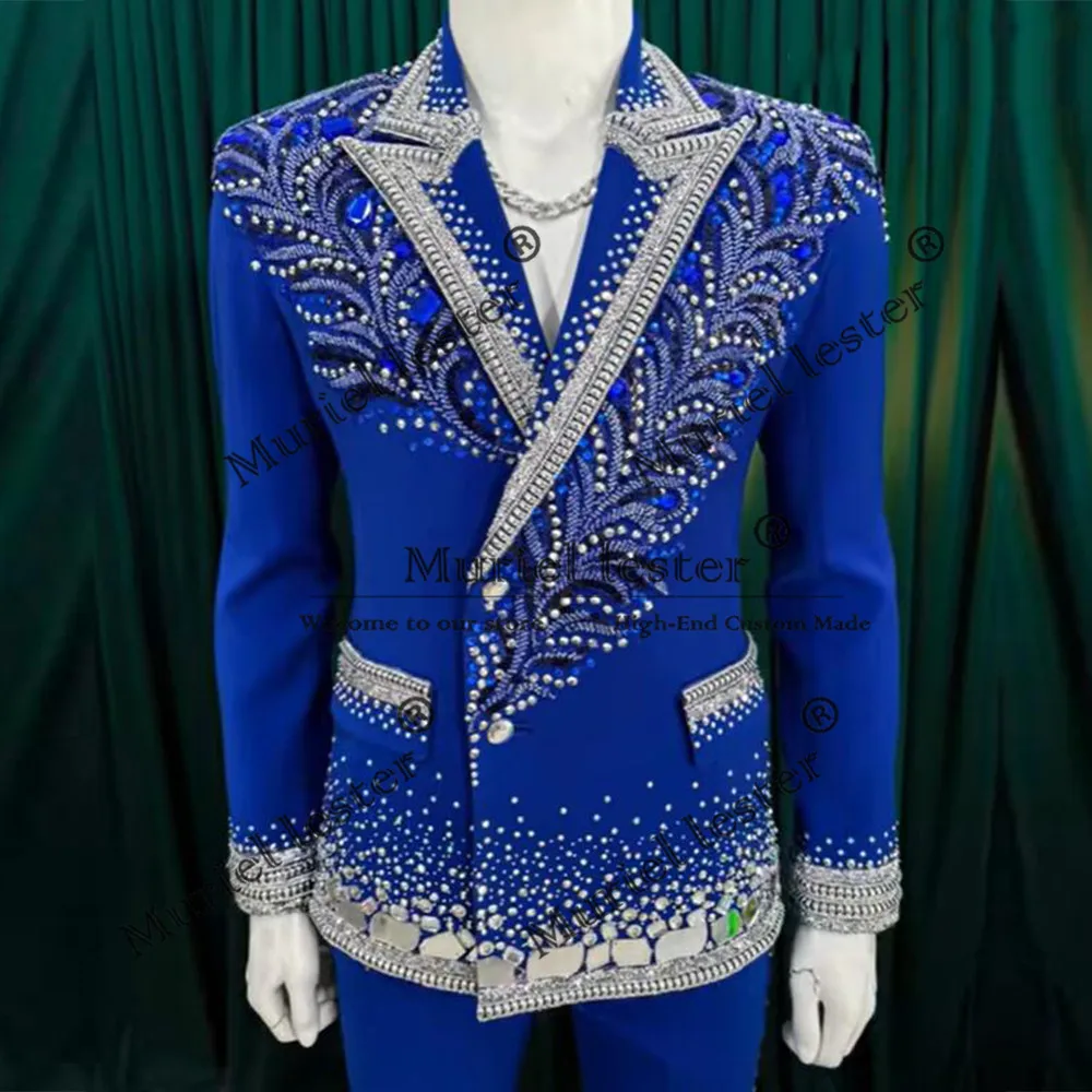Glitter Beaded Stones Wedding Suits For Men Luxury Double Breasted Blazer Outfits Man Banquet Party Groom Tuxedos Customized