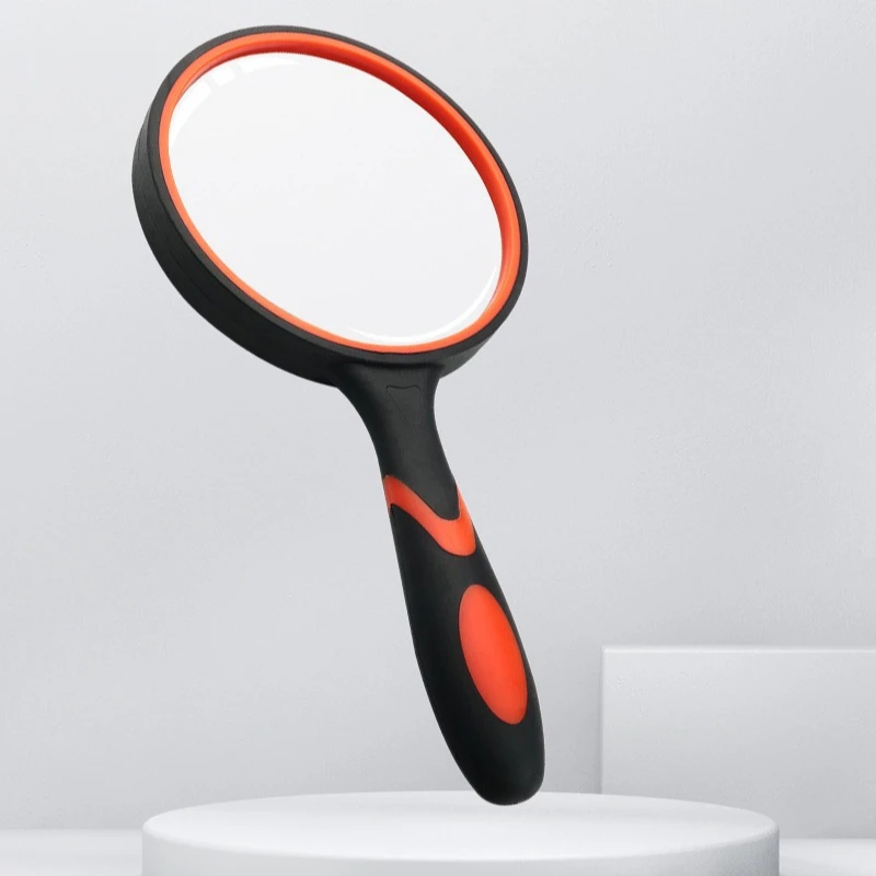 10X High Definition Optical Lens Rubber Anti Fall Plastic Handle Elderly Reading Handheld Glass Orange Magnifier