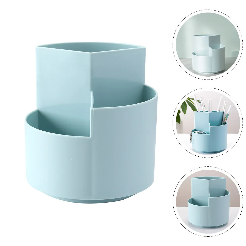 

Вращающийся на 360 градусов настольный органайзер для канцелярии, пластиковый стакан для ручек с тремя отделениями для кистей для макияжа, ключей и мелочей