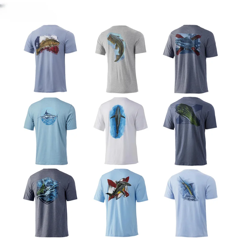 Fishing Apparel Mens Summer short sleeve T-Shirt Outdoor UV Clothing Hooded Coat Upf 50 Fishing Sunscreen Breathable