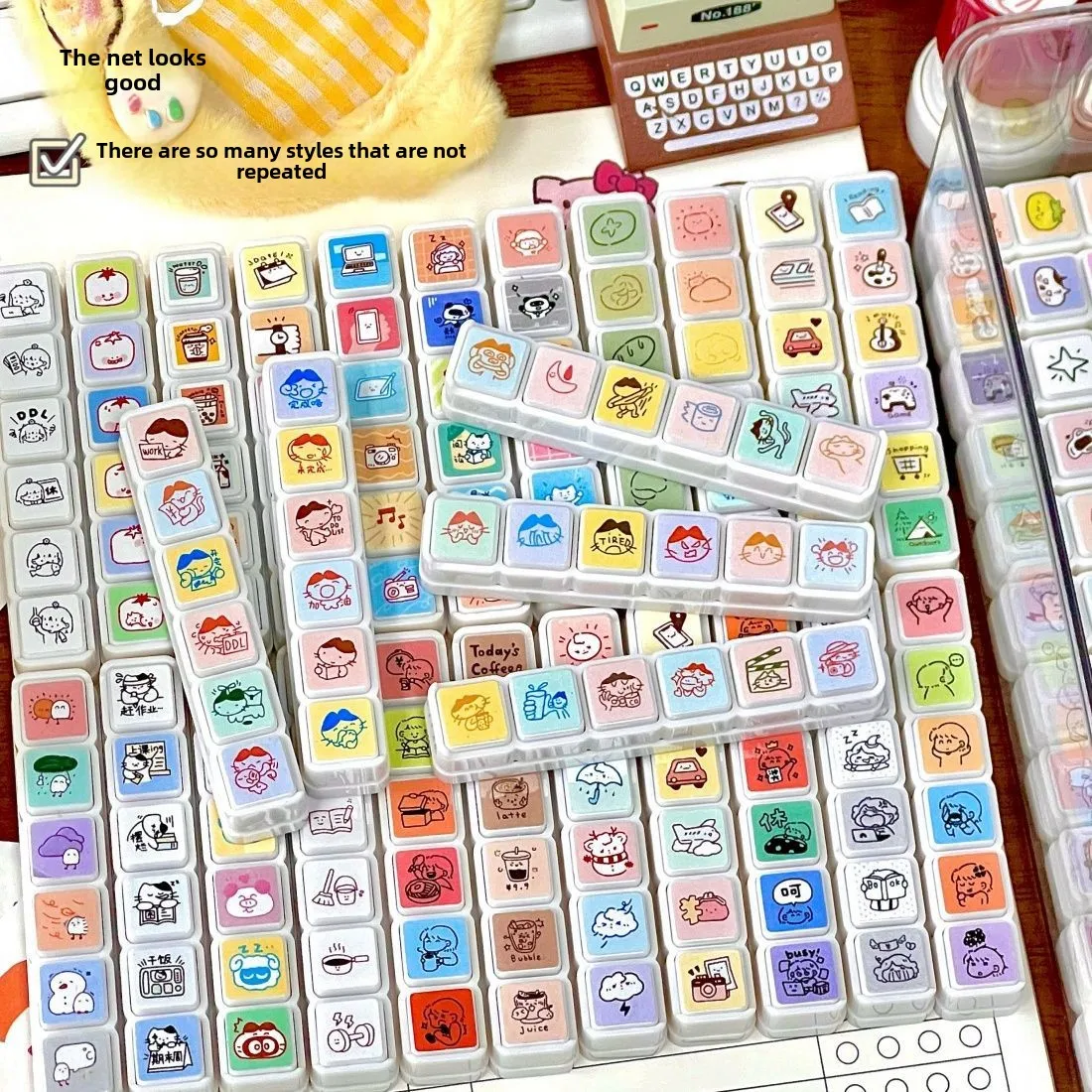 6 تصاميم Inkpad Stamps Kawaii الذاتي الحبر مكافأة Stamps تشجيع العمل الثناء المعلمين DIY الصحافة Stamps ختم القرطاسية مكتب