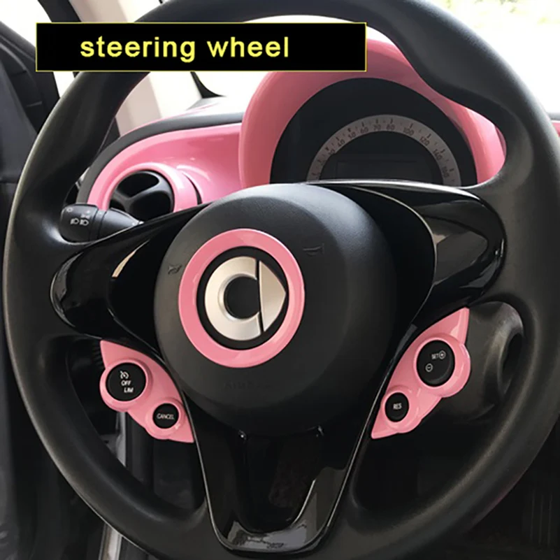 Pink Interior Decoration Cover Full Set Car Stickers For Smart 453 Fortwo Forfour Air Panel Headlight Adjust Door Bowl Dashboard