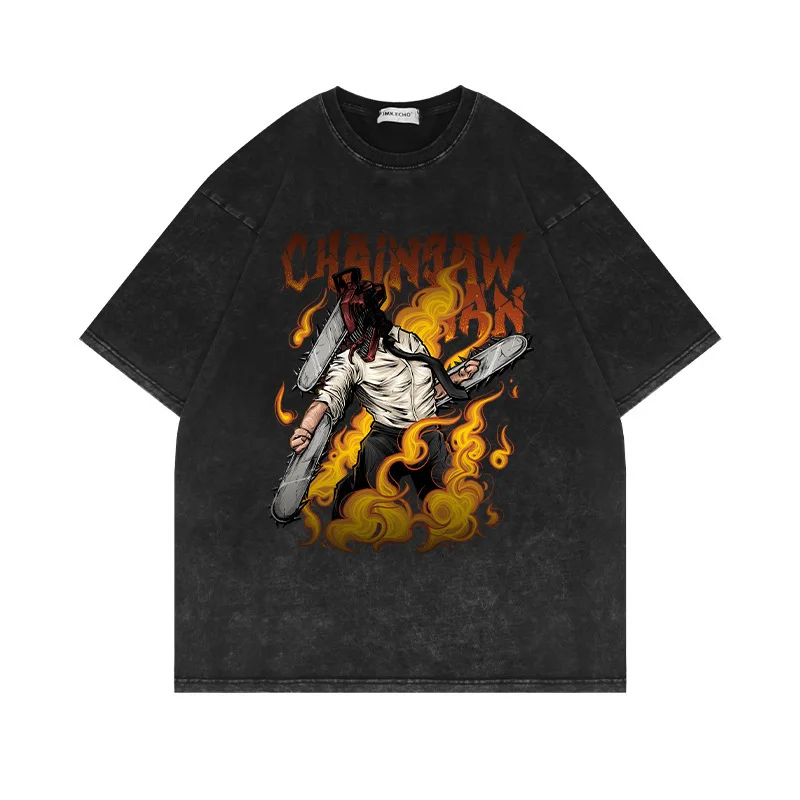 

Chainsaw Man Makima Power Printed Washed T-Shirt Harajuku Retro Oversized Tee Unisex Casual Cotton Short Sleeve Top