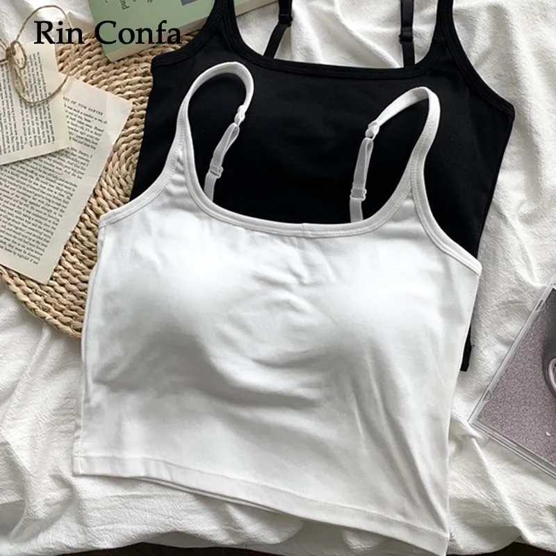 

Rin Confa Women Summer Tanks Tops Korean Version Beautiful Straps Chest Pads Slim Suspenders Fashionable Solid Color Short Vest