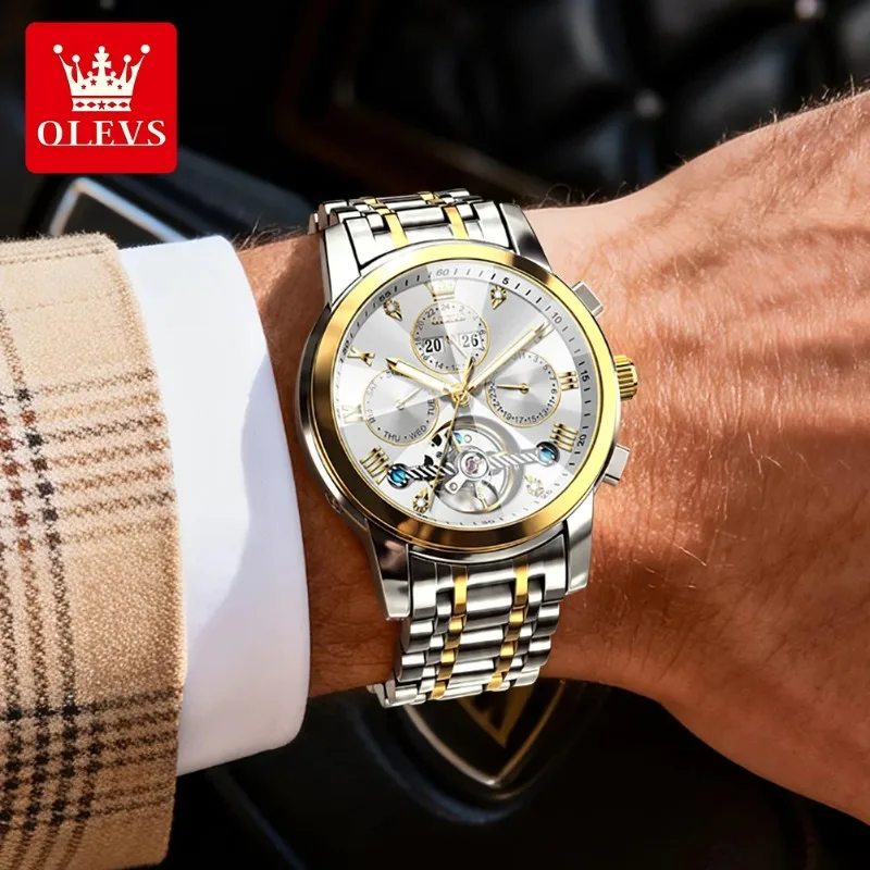 OLEVS 7121 Top Brand Men's Watches Skeleton Hollow High-end Men's Automatic Mechanical Wristwatch Business Dress