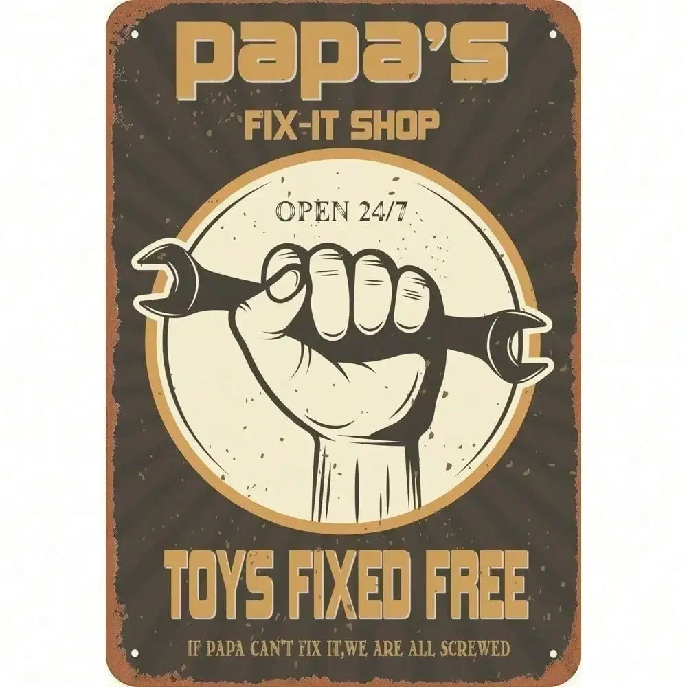 Vintage Metal Tin Sign - Retro Fix It Shop Wall Art for Man Cave Garage Bar Home Decor, Funny Gifts for Men Dad