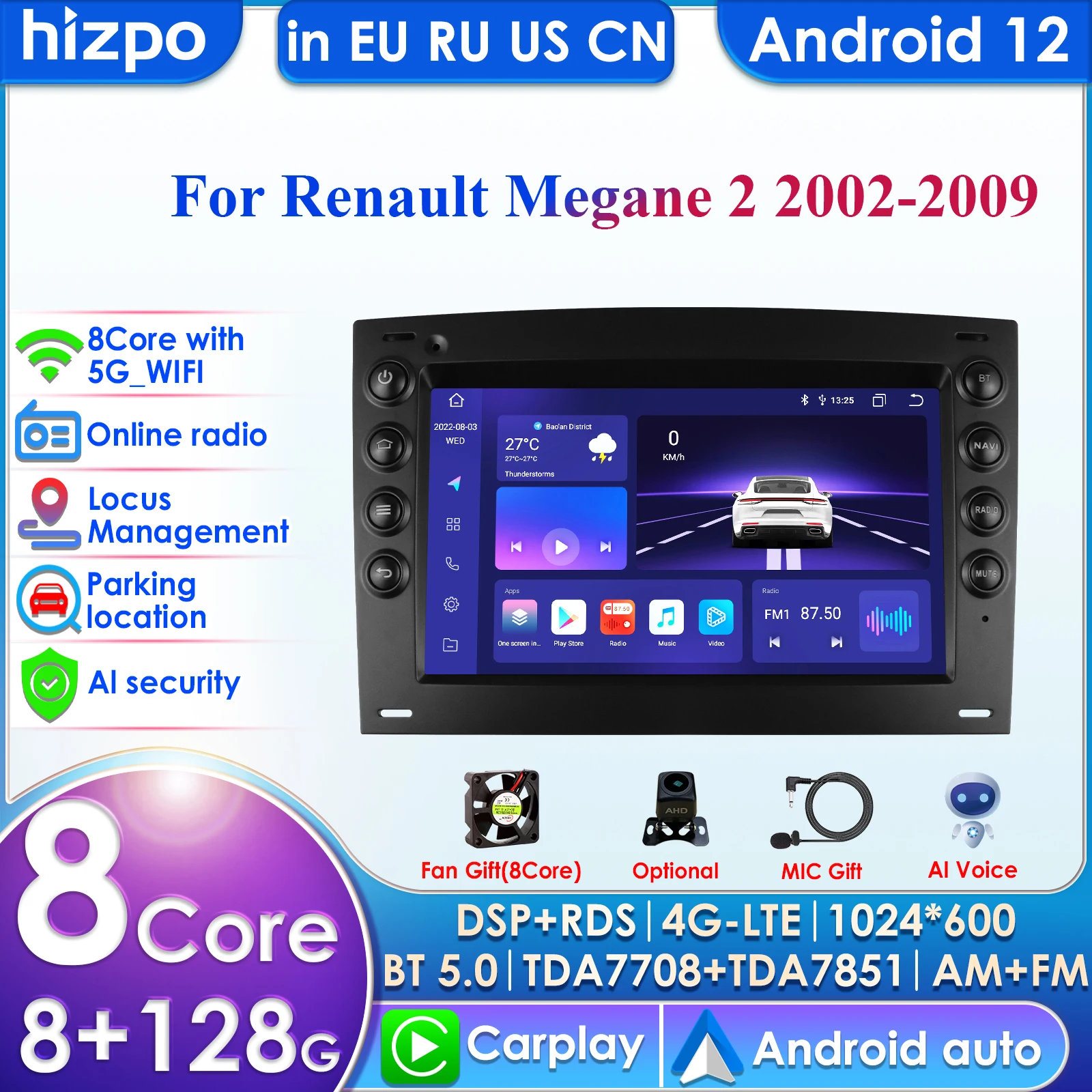 

Carplay 4G-LTE 7'' 2din Android Car Radio for Renault Megane 2 2002-2009 Multimedia Video Player GPS Stereo Autoradio DSP RDS BT