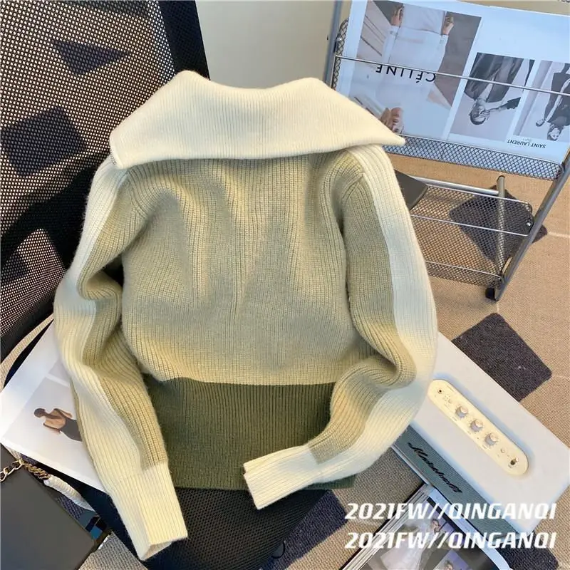 Zipper sweater cardigan female spring 2023 new women solid fashion design small Japanese loose cardigan sweater female top