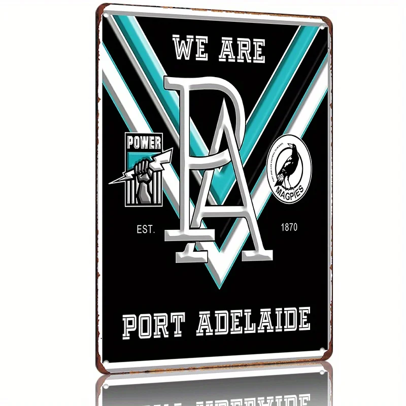 Port Adelaide Football Club Official Vintage Metal Tin Sign - Retro Wall Art with Power & Tradition Design, Magpies Logo 187