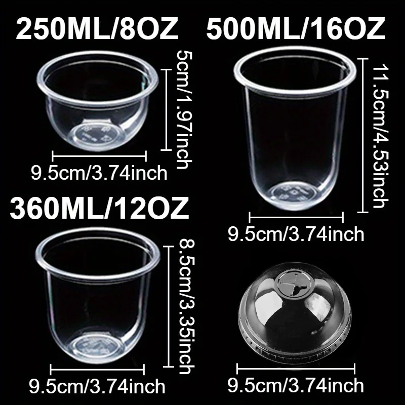 50PCS Disposable U-shaped Transparent Cup Yogurt Jelly Cup with Lid Ice Cream Mousse Dessert Fruit Cake Picnic Party Container