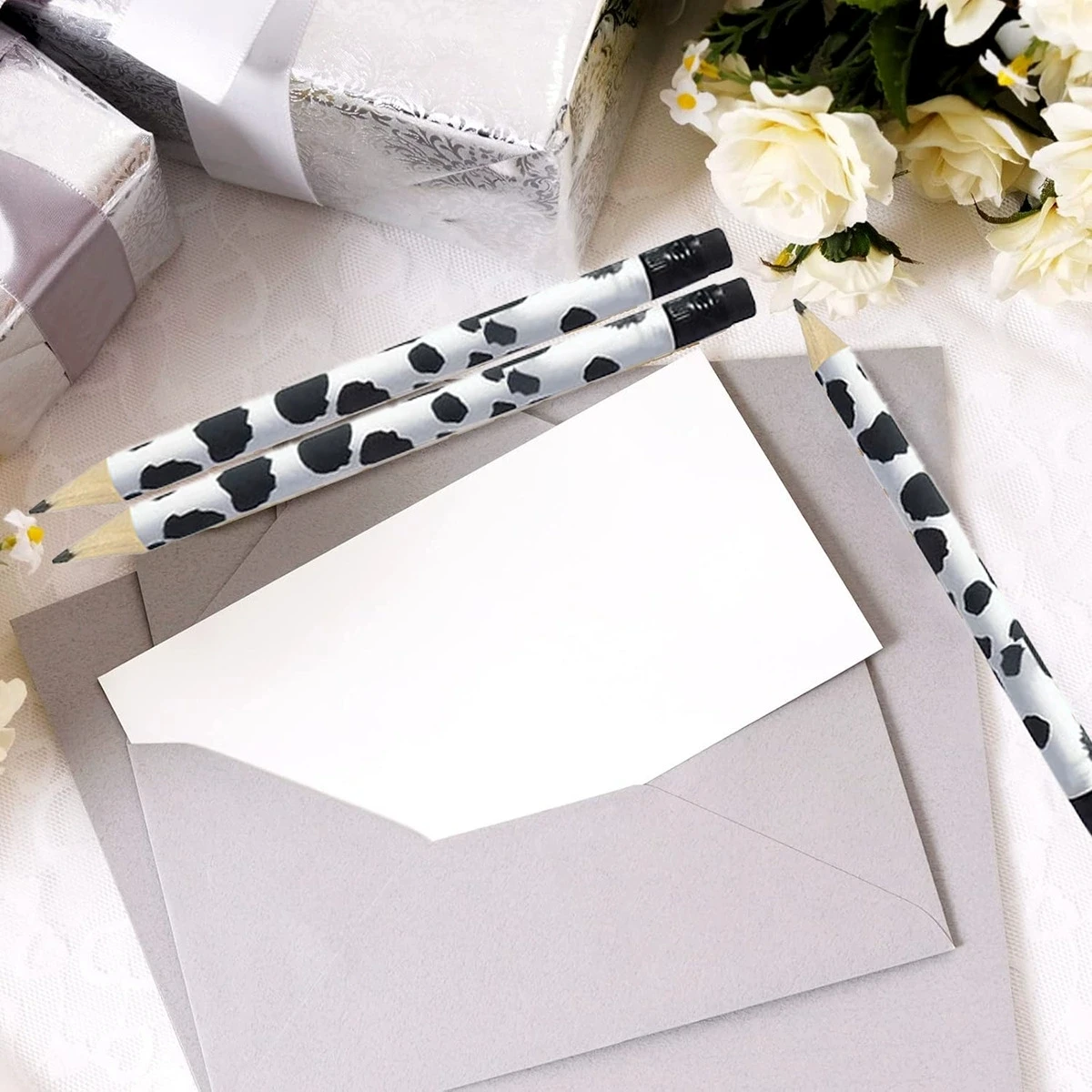 50Pcs/80Pcs/150Pcs Personalized Black and White Spotted Mini Pencils, 4inch / 10cm Length, Wooden Pencils with Erasers, Campus Decorative Pens Suitable for Students and Teachers, Drawing Pencils