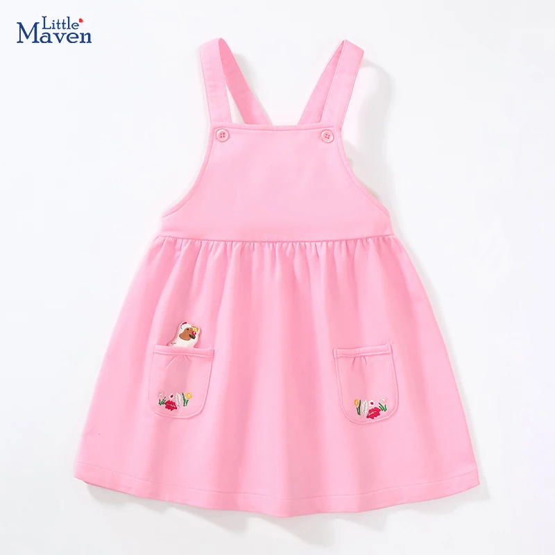 Little maven Autumn Costume Children's Clothing kids Clothes Baby Girls Sleevesless Cartoon Princess Strap Dresses Soft Cotton