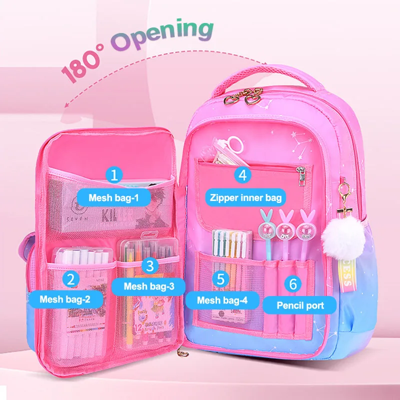 Kawaii Girls School Backpacks Book Bag with Compartments Primary Schoolbag for Girl Teens Kids Gift