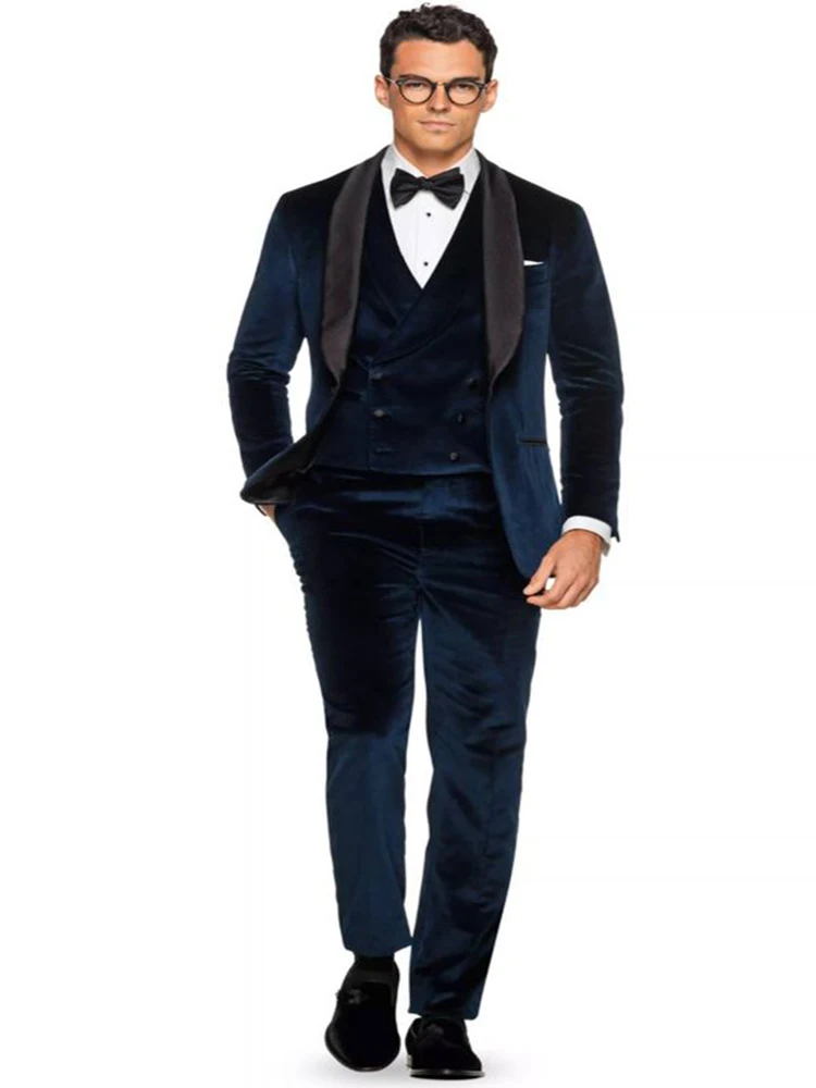 Men\'s Suit Velvet Shawl Lapel Jacket and Vest Pants tuxedos men suits wedding prom suits