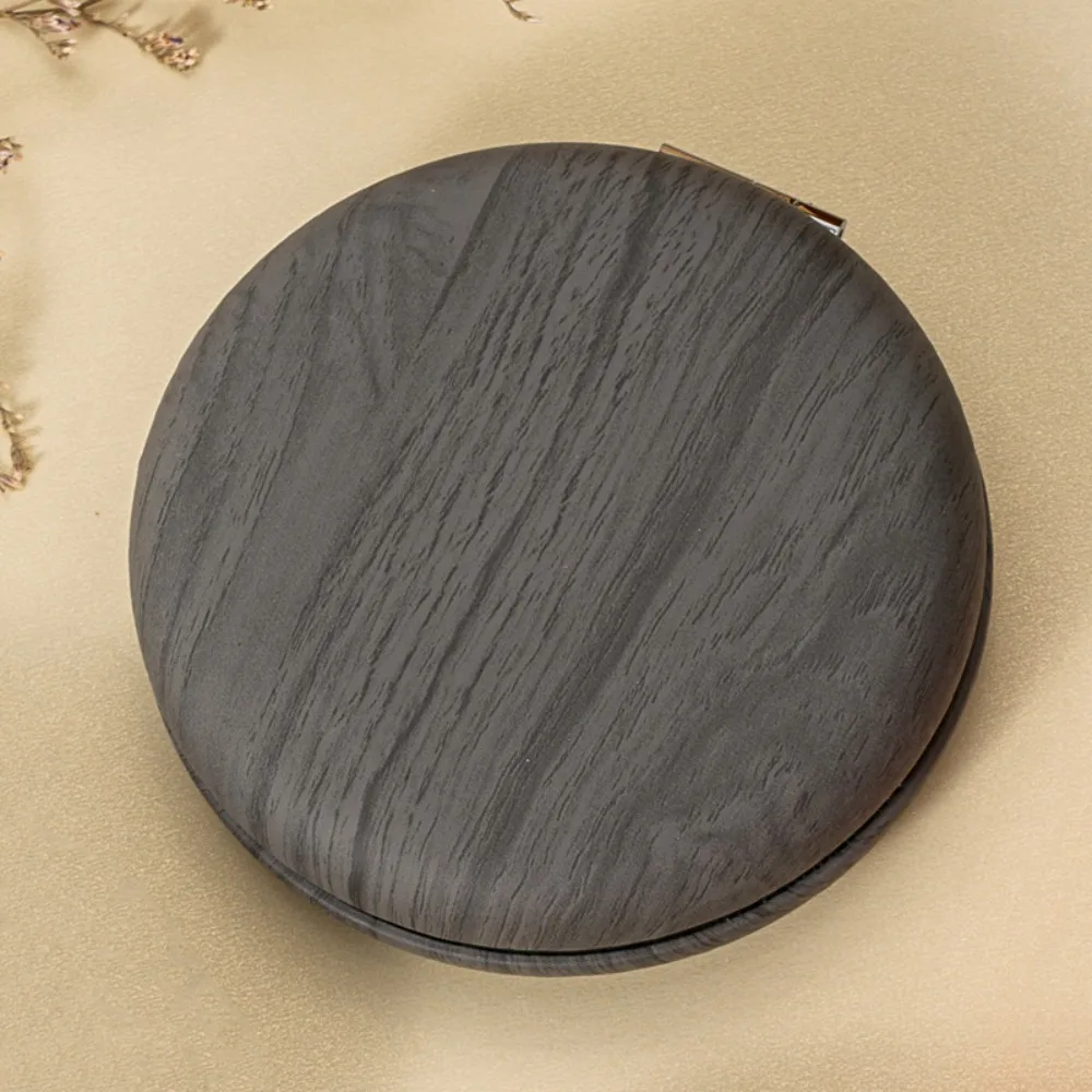 New PU Leather Makeup Mirror Round Shape Faux Wood Handheld Makeup Mirror Vintage Style Exquisite Pocket Mirror Travel