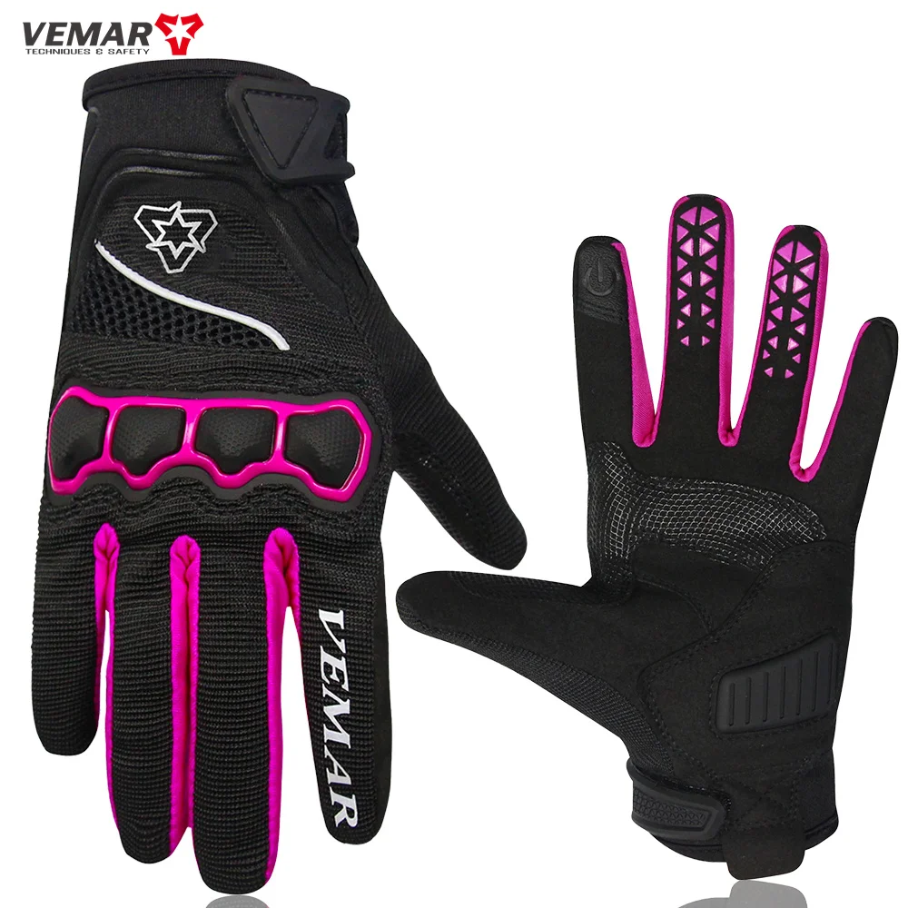 VEMAR Women Motorcycle Gloves Summer Full Finger Moto Bike Glove Pink Night Reflective Motocross Motorcycle Equipment XS-XXL