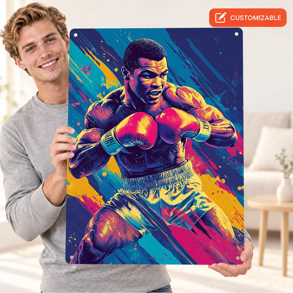 Muhammad Ali Boxing Textured Metal Poster Personalized Aluminum Sign Oil Painting Portrait Wall Art For Game Room Fight Fan Gift