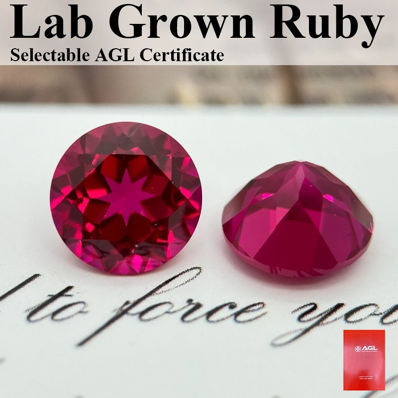 

Round Cut Lab Grown Ruby Red Color Charm Gemstone For Jewelry Diy Making Selectable AGL Certificate Pass Diamond Tester