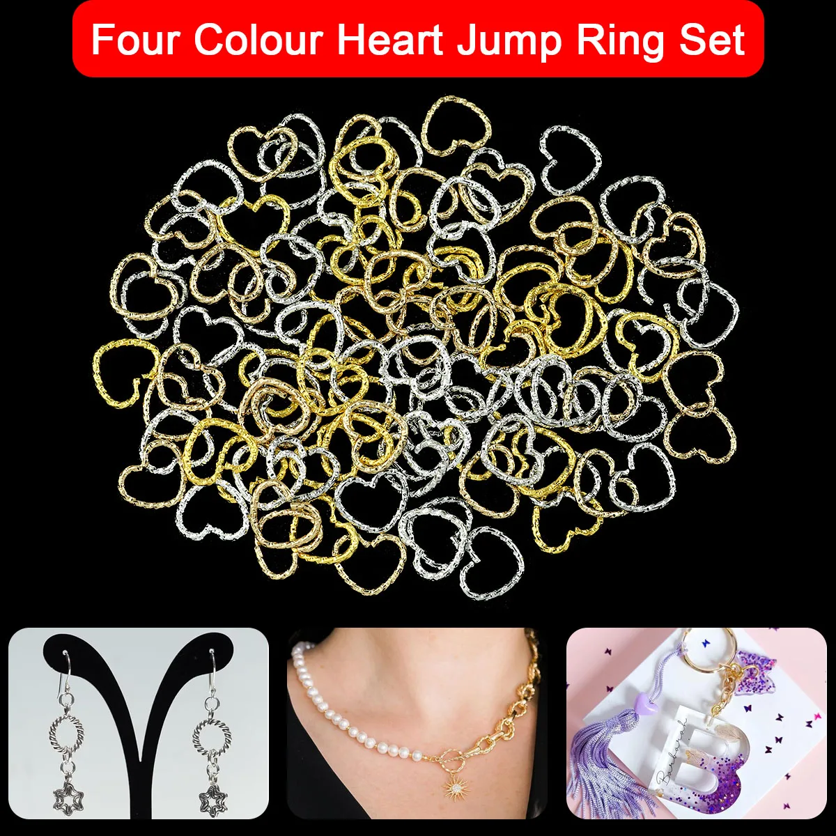 Embossed Peach Heart Split Rings Jump Rings Jewelry Making Materials For Handmade Earrings Necklace DIY Accessories 10mm 50pcs 