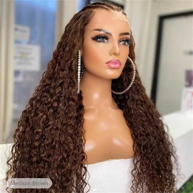 Brown Soft Long Glueless Kinky Curly 180Density 26Inch Lace Front Wig For Black Women With Baby Hair Preplucked Daily