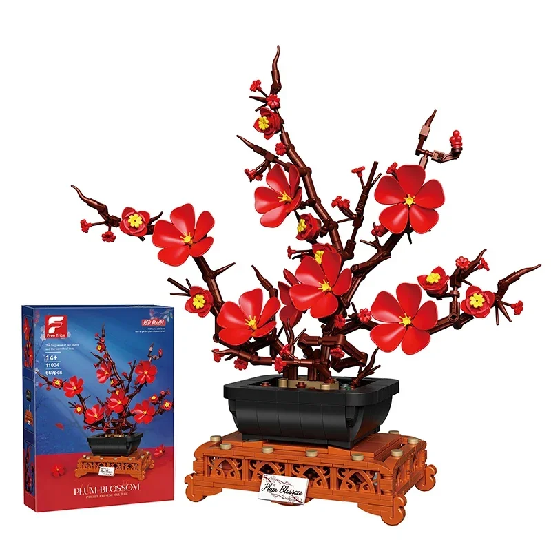 669PCS Plum Blossom Floral Bonsai Building Blocks Modello di fiore Mattoni Decorazione desktop creativa Giocattoli per bambini Regali di festa