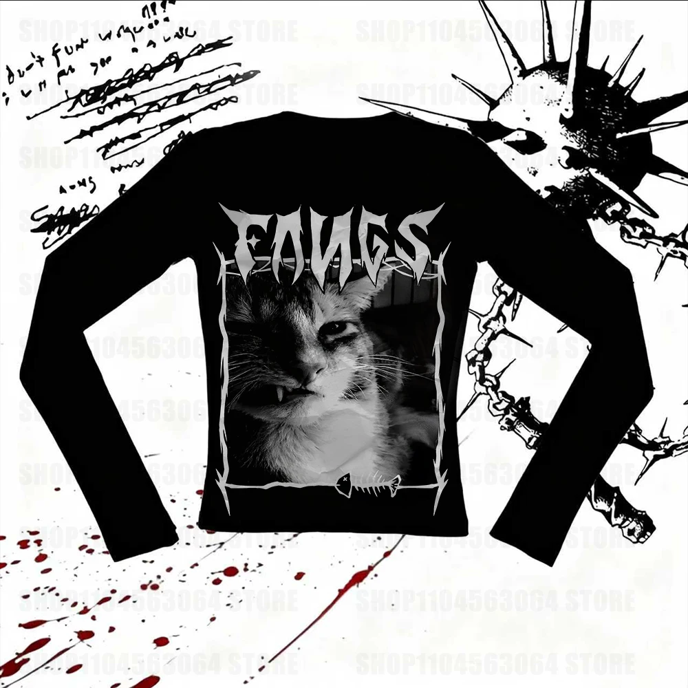 Emo 90s Vintage Clothes for Women Japanese Y2k Tops Woman T-shirts Gothic Cuteore Star Girl Y2k Kitty Women's Cropped Kawaii ﻿