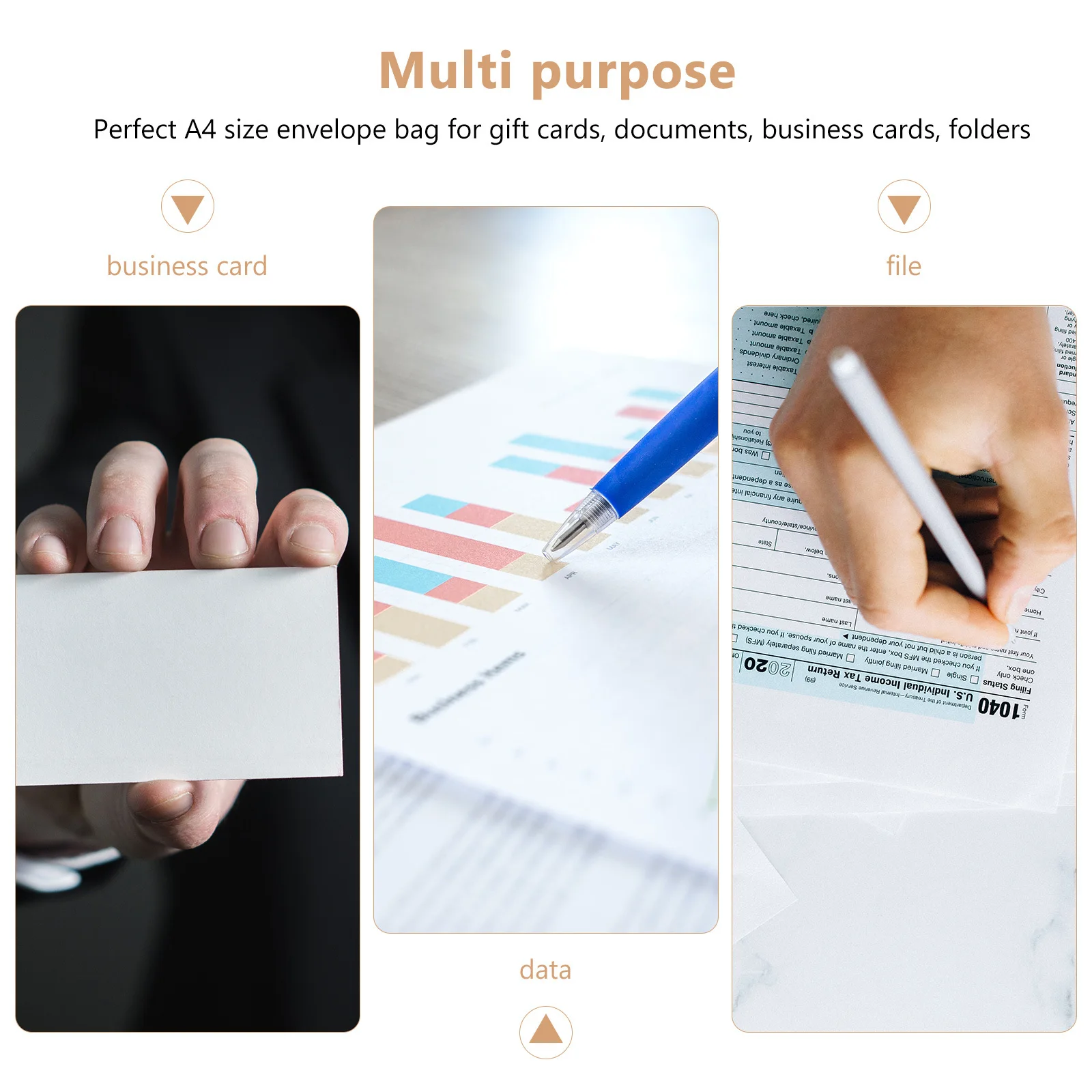 

10Pcs Smooth Writing Kraft Paper Document Bag A4 File Folder Envelope Organizer for Office School Business Travel