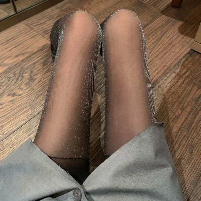 Women Sexy Shiny Silk Transparent Tights Charming Underwear Glitter Bright Pantyhose Hosiery See Through Slim Thigh Stockings