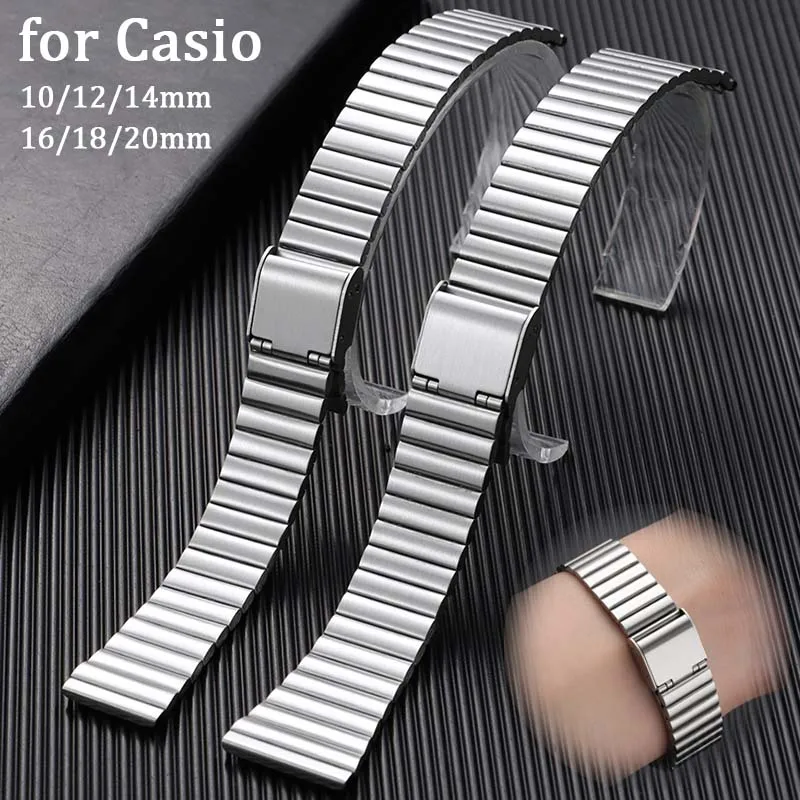 Металлический ремешок 10 мм, 12 мм, 14 мм, 16 мм, 18 мм, 20 мм для Casio F-91W F105/108/A158W/168 AE1200/1300, универсальный ремешок для часов из нержавеющей стали