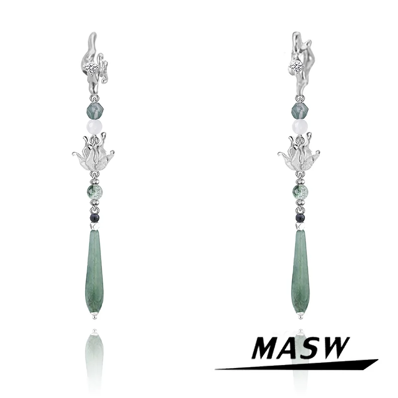 

MASW Original Design Luxury Jewelry Chinese Style High Quality Glass Long Dangle Drop Earrings For Women Girl Party Gift