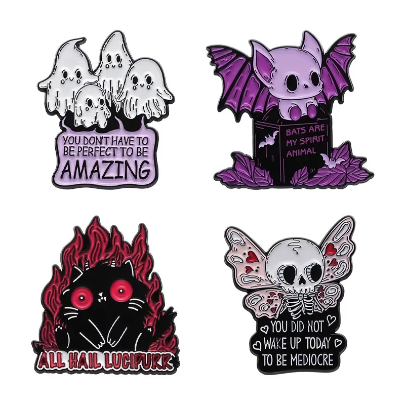 Cartoon Personality Funny Skull Bat Ghost Badge Creative Halloween Theme Accessory Brooch Pins for Backpacks Badges Metal Pines